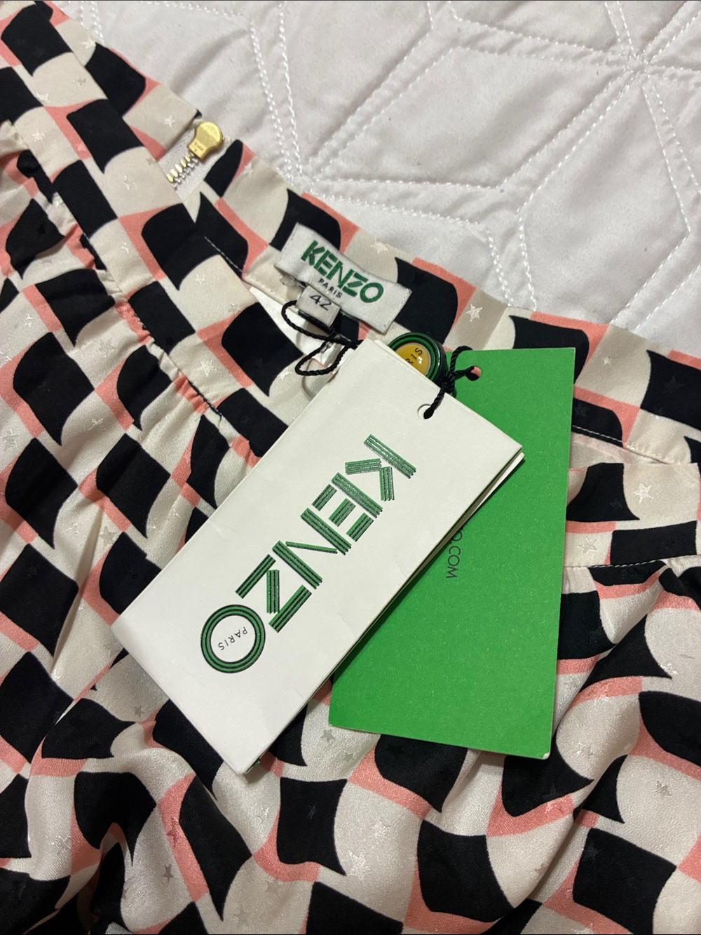 Kenzo Black and Cream Geometric Silk Mini Skirt NWT - Picture 2 of 9